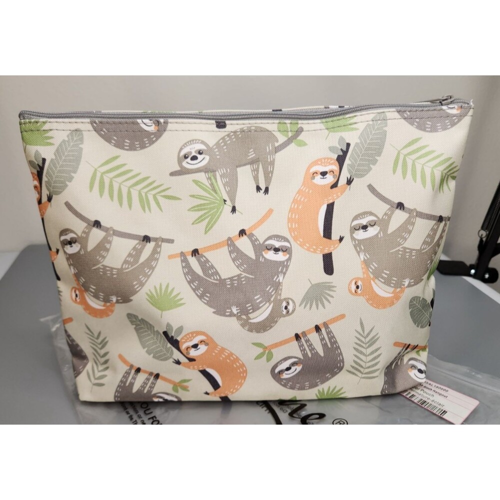 Thirty-One Large Zipper Pouch Sloth Hangout Cosmetic Travel Bag Retired New